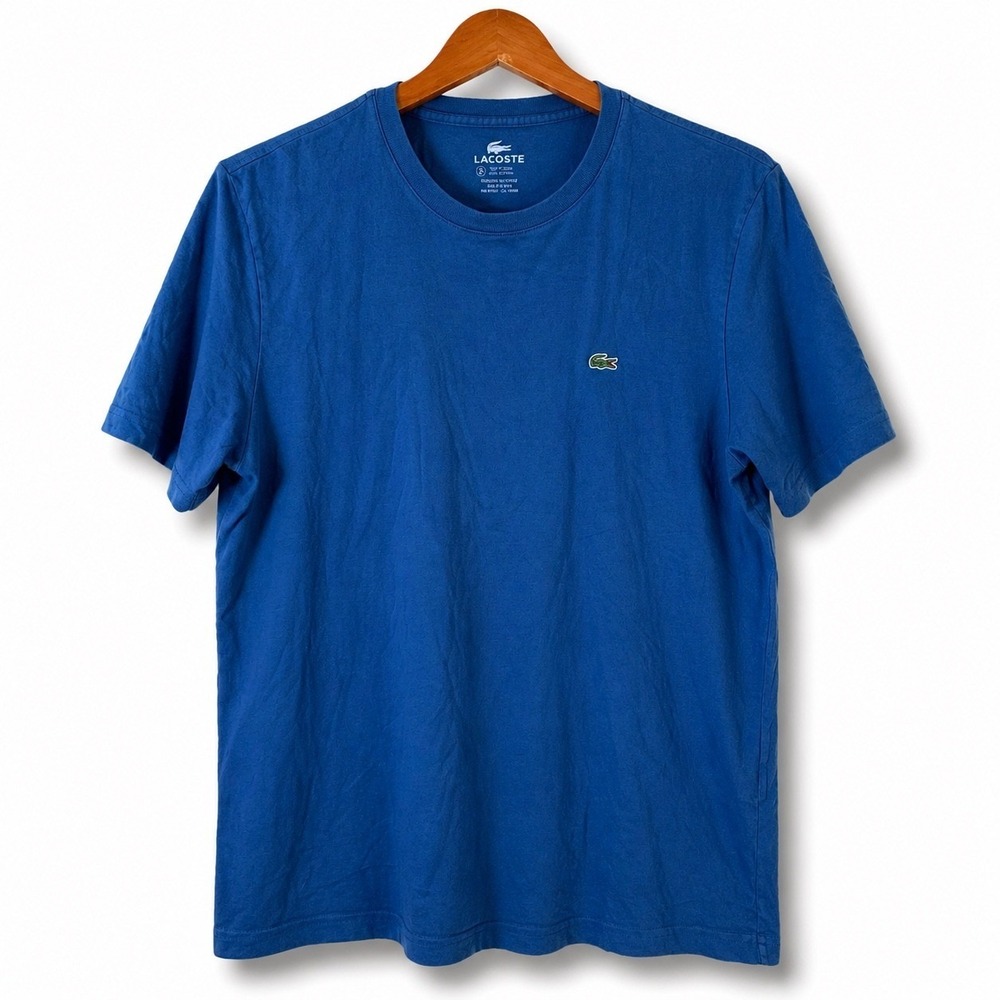Lacoste‎ 5 Mens Blue 100% Pima Cotton Crew Neck Short Sleeve T-Shirt Logo Size L
